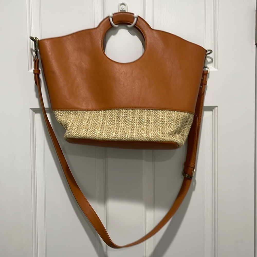 Anthropologie leather and Ratan bag